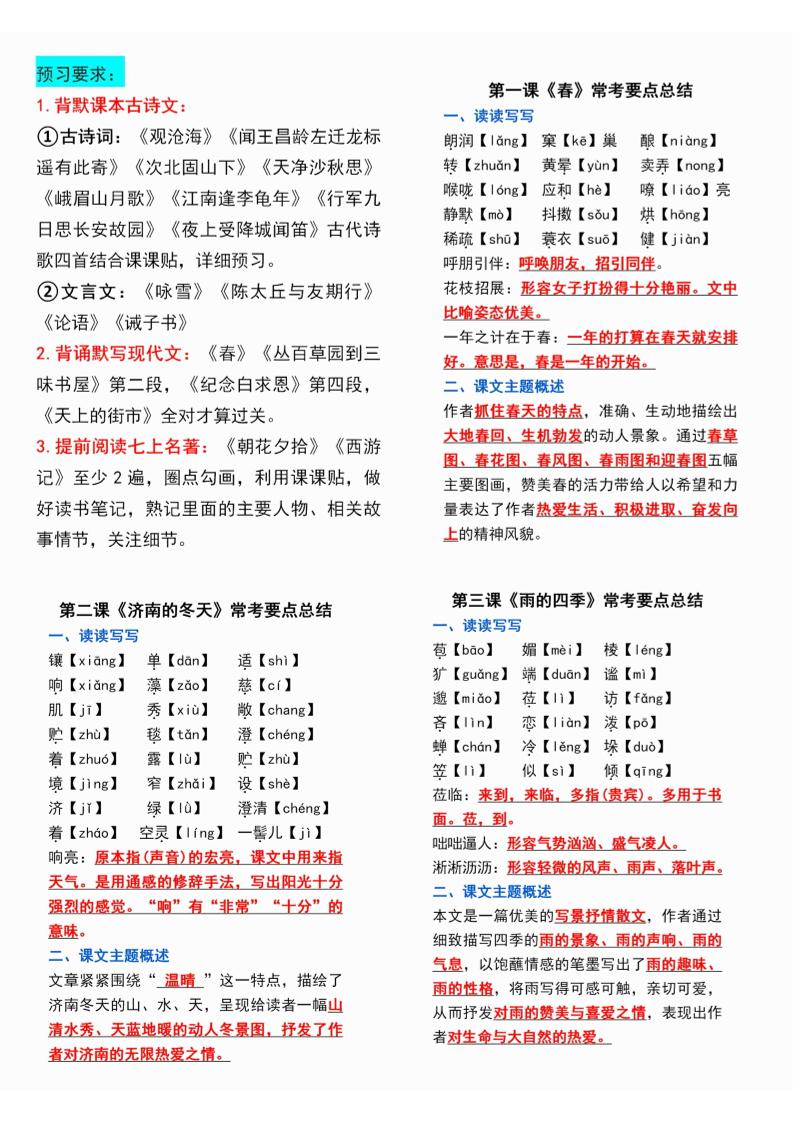 七年级上语文课课贴-来聚吧