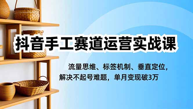 抖音手工赛道运营实战课，流量思维、标签机制、垂直定位，解决不起号难题，单月变现破3万-来聚吧