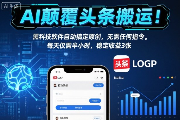 AI颠覆头条搬运!黑科技软件自动搞定原创,无需任何指令。每天仅需半小时,稳定收益3张【揭秘】-来聚吧