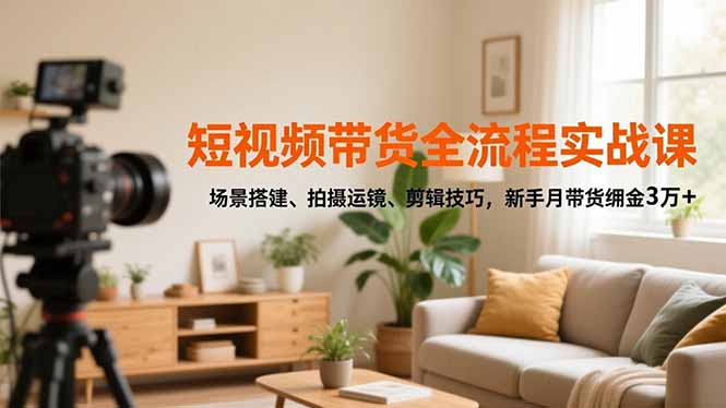 短视频带货全流程实战课，场景搭建、拍摄运镜、剪辑技巧，新手月带货佣金3万+-来聚吧