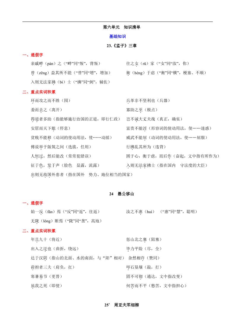 八年级上语文第六单元知识清单-来聚吧