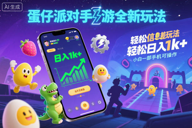 蛋仔派对手游全新玩法，轻松日入1k+，风口信息差玩法，当天见收益，小白一部手机可操作-来聚吧
