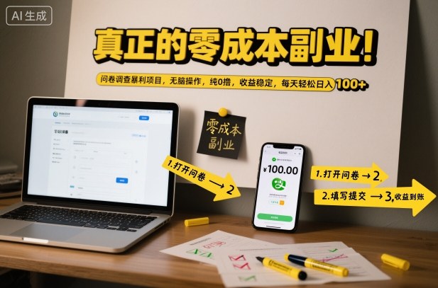 真正的零成本副业!问卷调查暴利项目,无脑操作,纯0撸,收益稳定,每天轻松日入100+【揭秘】-来聚吧
