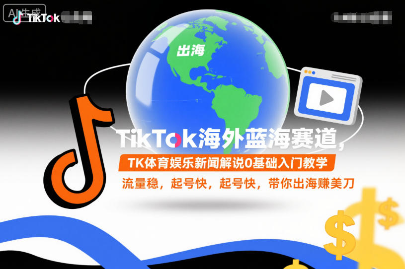 TikTok海外蓝海赛道，TK体育娱乐新闻解说0基础入门教学，流量稳，起号快，带你出海賺美刀-来聚吧