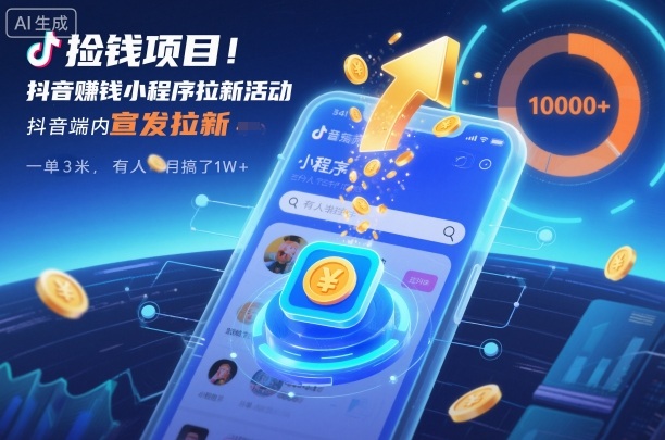 捡钱项目！抖音賺钱小程序拉新活动，抖音端内宣发拉新，一单3米，有人半个月搞了1W+-来聚吧