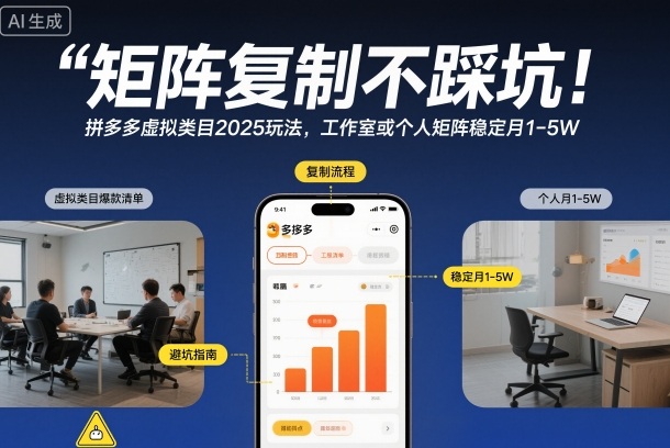 矩阵复制不踩坑!拼多多虚拟类目2025玩法,工作室或者个人矩阵稳定月1-5W【揭秘】-来聚吧