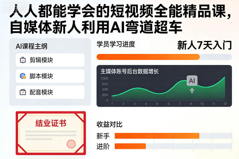 人人都能学会的短视频全能精品课，自媒体新人利用AI弯道超车-来聚吧