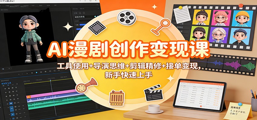 AI漫剧创作变现课：工具使用+导演思维+剪辑精修+接单变现，新手快速上手-来聚吧