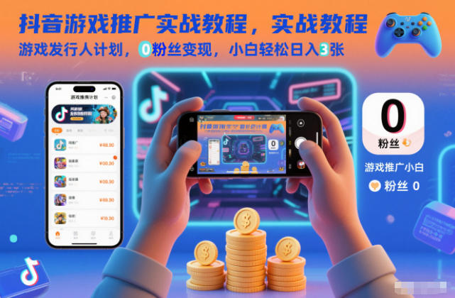 抖音游戏推广实战教程，游戏发行人计划，0粉丝变现，小白轻松日入3张-来聚吧
