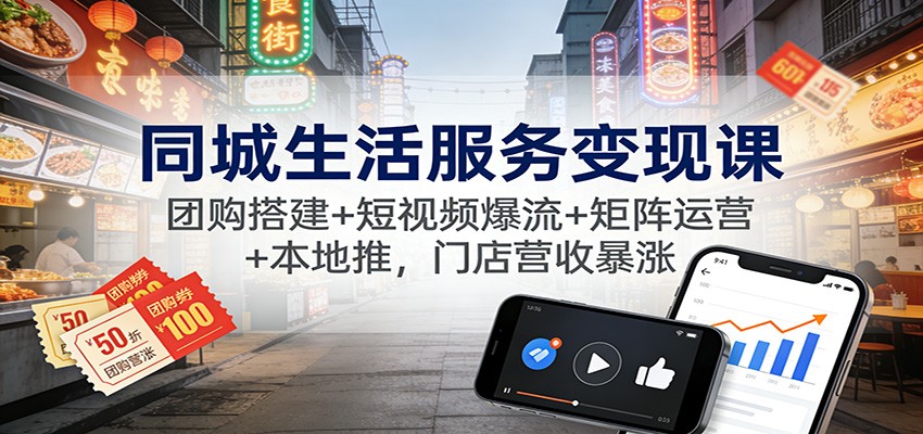 同城生活服务变现课:团购搭建+短视频爆流+矩阵运营+本地推,门店营收暴涨-来聚吧
