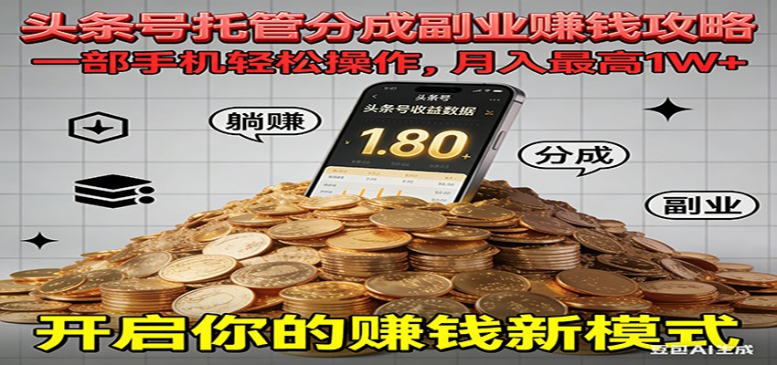 全程托管今日头条，一部手机就可以开干，最高躺赚1W+-来聚吧