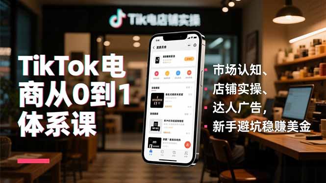 TikTok电商从0到1体系课,市场认知、店铺实操、达人广告,新手避坑稳赚美金-来聚吧