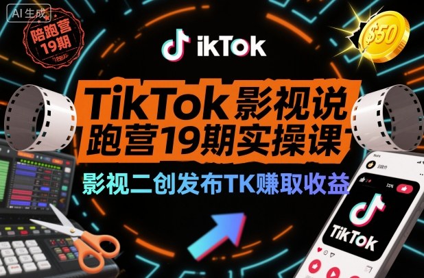 TikTok影视解说陪跑营19期实操课，影视二创发布TK賺取收益，万播收益50美金(更新)-来聚吧