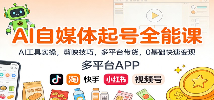AI自媒体起号全能课:AI工具实操,剪映技巧,多平台带货,0基础快速变现-来聚吧