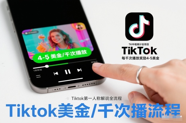 TK中视频计划项目，Tiktok第一人称解说流程，每干次播放奖励4-5美金-来聚吧