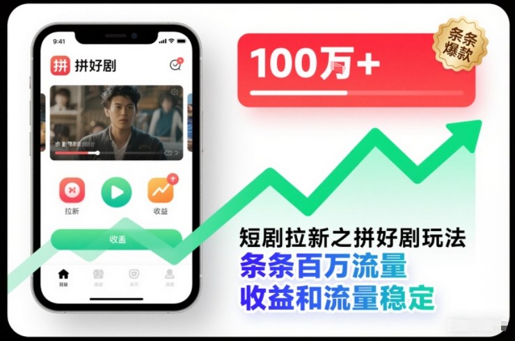 短剧拉新之拼好剧玩法,条条百万流量,收益和流量稳定-来聚吧