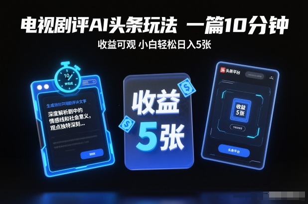电视剧评AI头条玩法，一篇10分钟，收益可观，小白轻松日入5张+【独家】-来聚吧