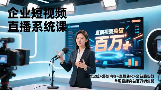 企业短视频直播系统课,账号定位+爆款内容+直播转化+全链路实战,单场直播突破百万销售额-来聚吧