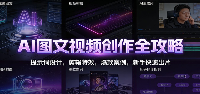 AI图文视频创作全攻略：提示词设计，剪辑特效，爆款案例，新手快速出片-来聚吧