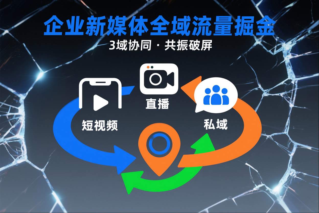 短视频全域商业模式，企业新媒体全域流量掘金，3域协同，共振破屏，短视频-直播-私域-地域-来聚吧