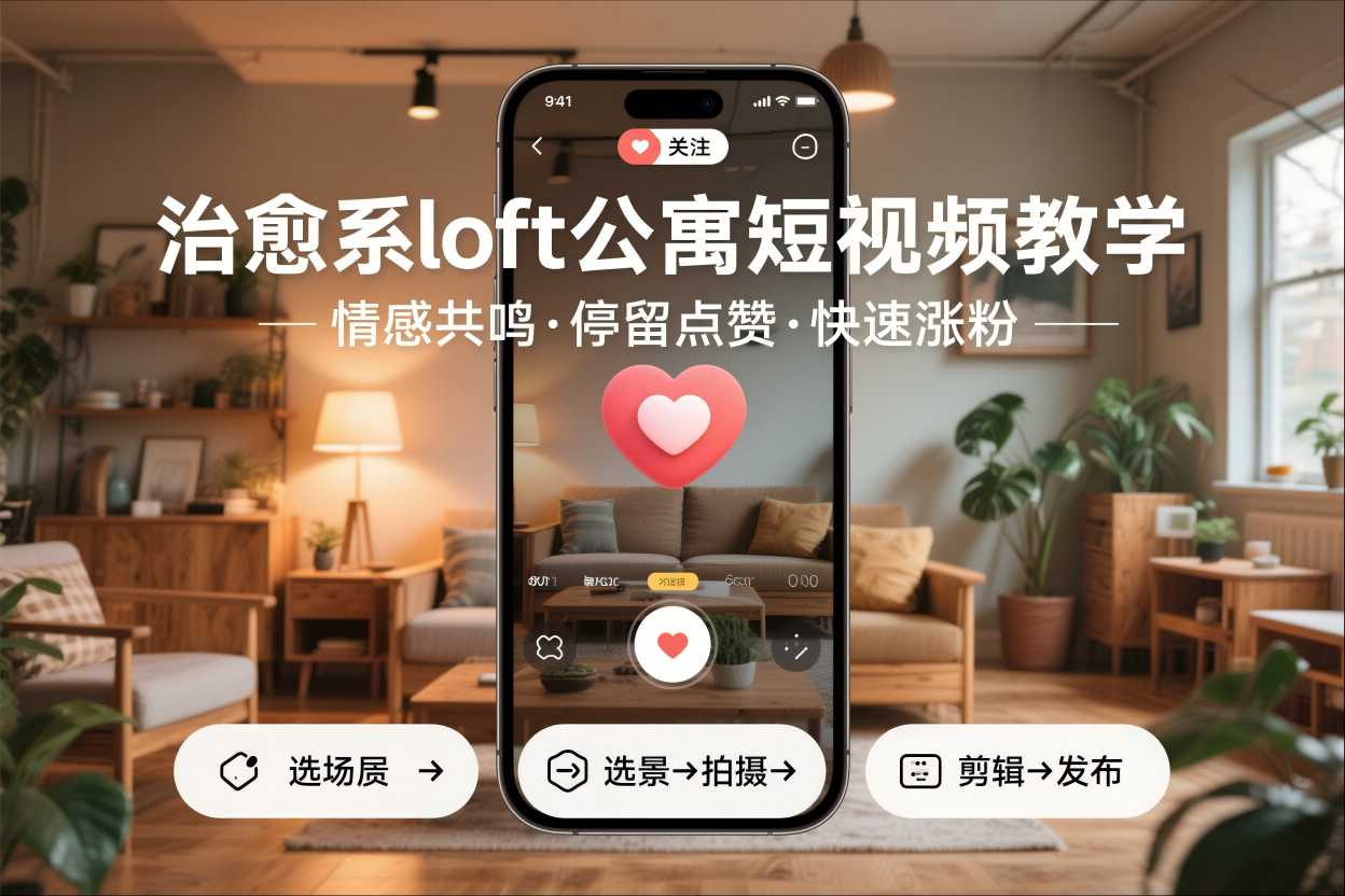 治愈系loft公寓短视频制作教学，情感共鸣引停留点赞关注，快速起号涨粉-来聚吧