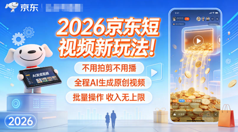 2026京东短视频新玩法！不用拍剪不用播，全程AI生成原创视频，批量操作收入无上限-来聚吧