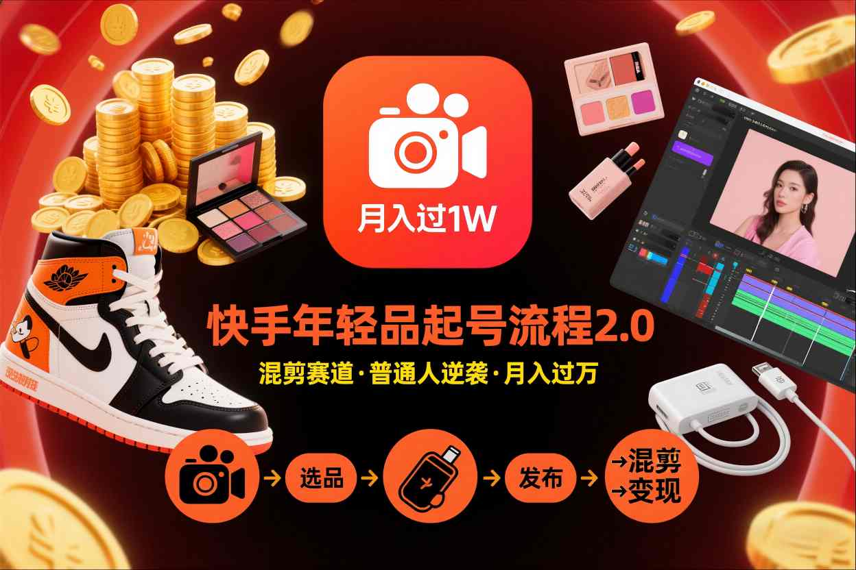 快手短视频带货年轻品起号流程2.0，快手年轻品混剪赛道，普通人也能月入过1W-来聚吧