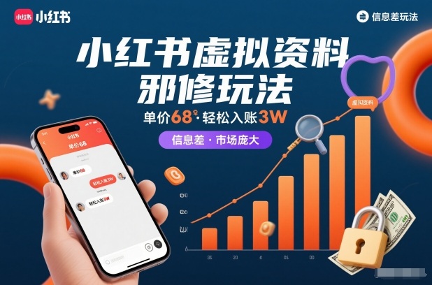 小红书虚拟资料邪修玩法，单价68，轻松入账3W，信息差玩法，市场庞大-来聚吧