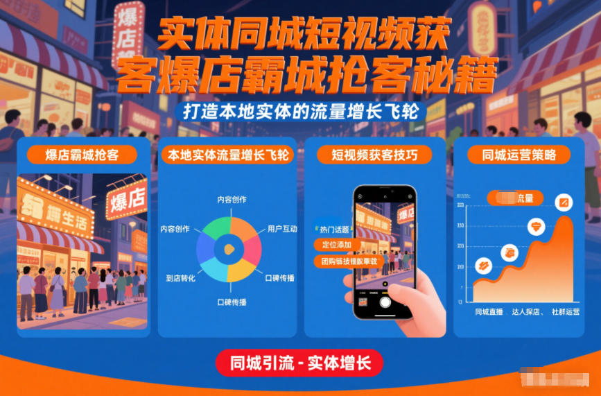 实体同城短视频获客爆店霸城抢客秘籍,打造本地实体的流量增长飞轮-来聚吧