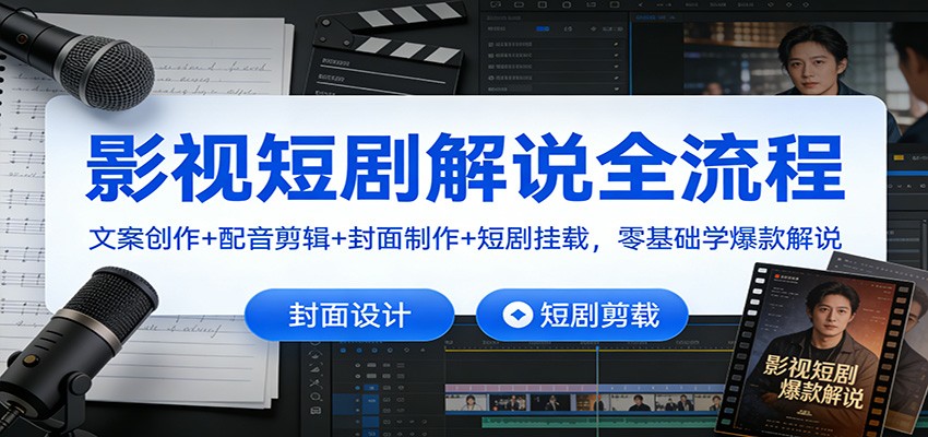 影视短剧解说全流程：文案创作+配音剪辑+封面制作+短剧挂载，零基础学爆款解说-来聚吧
