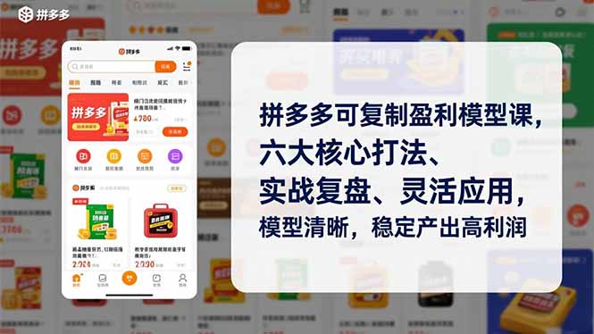 拼多多可复制盈利模型课,六大核心打法、实战复盘、灵活应用,模型清晰,稳定产出高利润-来聚吧