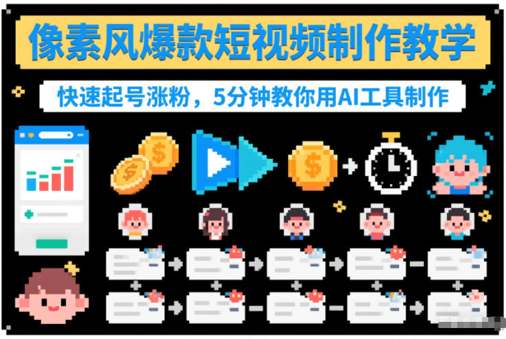 像素风爆款短视频制作教学，快速起号涨粉，5分钟教你用AI工具制作-来聚吧