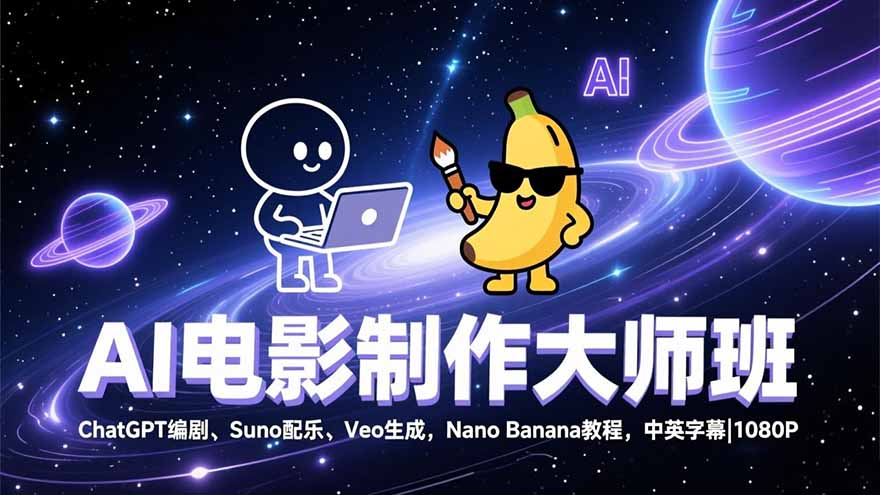 AI电影制作大师班:ChatGPT编剧、Suno配乐、Veo生成,Nano Banana教程,中英字幕|1080P-来聚吧
