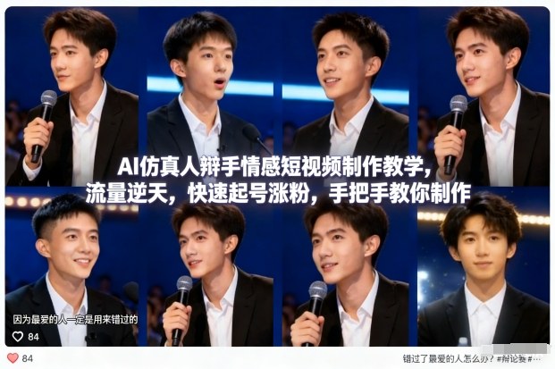 AI仿真人辩手情感短视频制作教学,流量逆天,快速起号涨粉,手把手教你制作-来聚吧