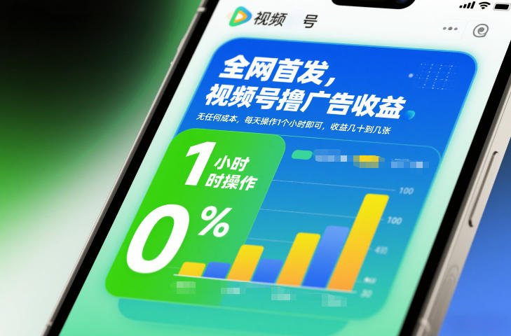 全网首发，视频号撸广告收益，无任何成本，每天操作1个小时即可，收益几十到几张-来聚吧