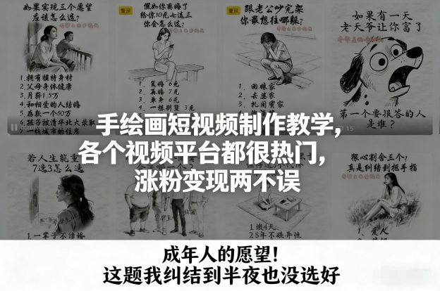 手绘画短视频制作教学，各个视频平台都很热门，涨粉变现两不误-来聚吧