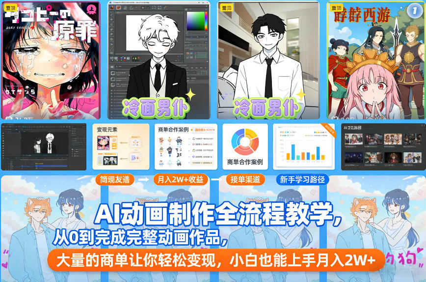 AI动画制作全流程教学,从0到完成完整动画作品,大量的商单让你轻松变现,小白也能上手月入2W+-来聚吧