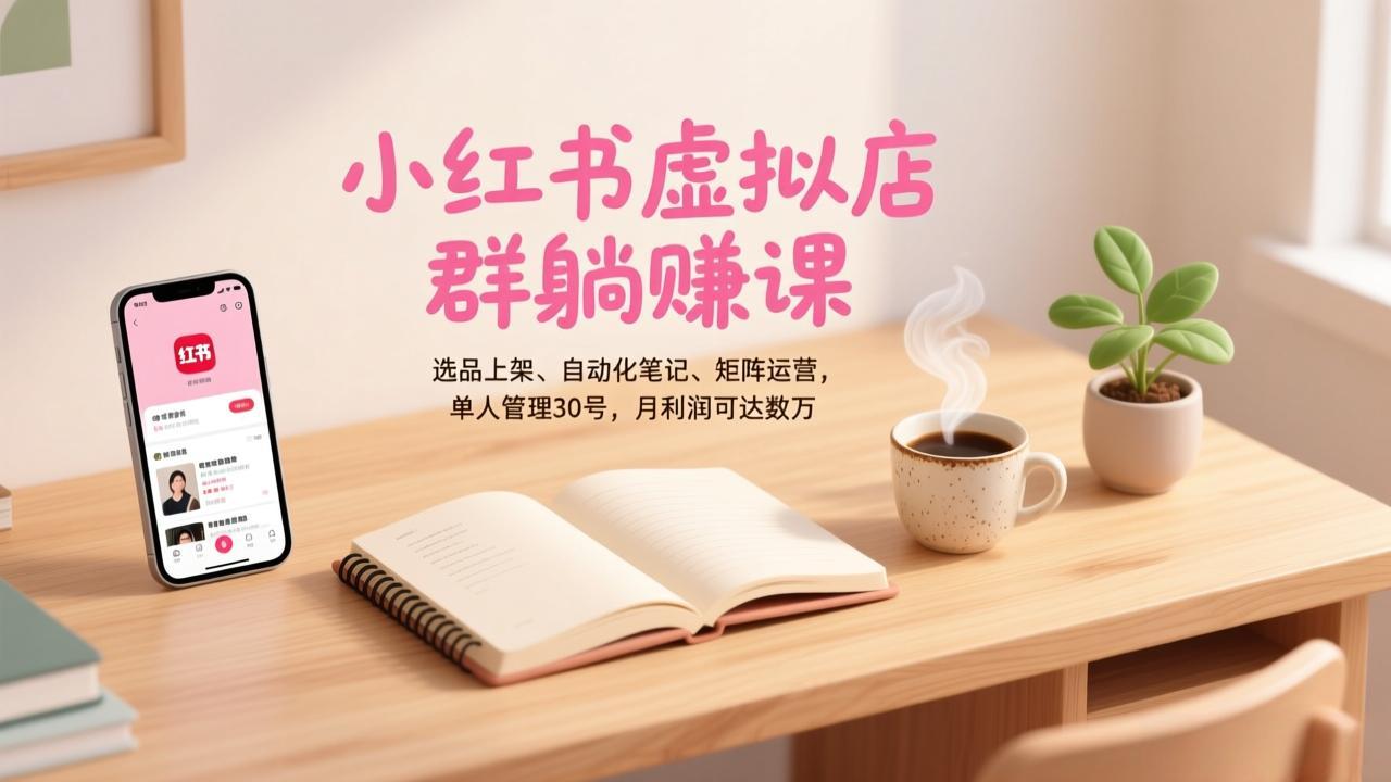 小红书虚拟店群躺赚课，选品上架、自动化笔记、矩阵运营，单人管理30号，月利润可达数万-来聚吧