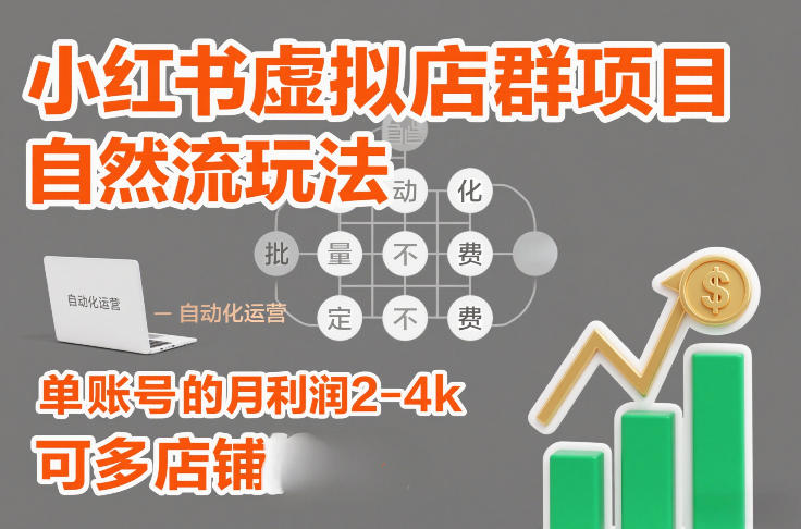 小红书虚拟店群项目，自然流玩法，批量自动化，稳定不费号，单账号的月利润2-4k，可多店矩阵-来聚吧