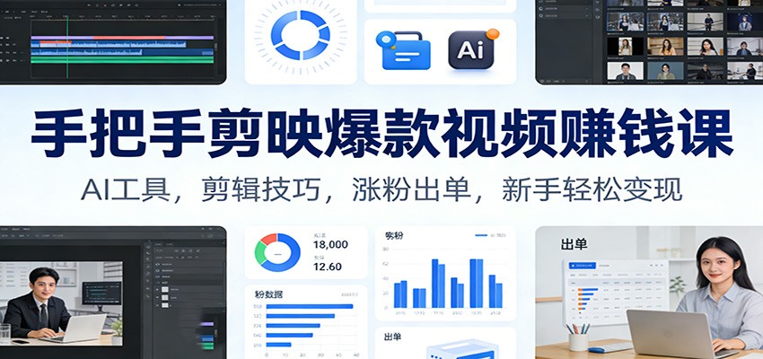 手把手剪映爆款视频赚钱课:AI工具,剪辑技巧,涨粉出单,新手轻松变现-来聚吧