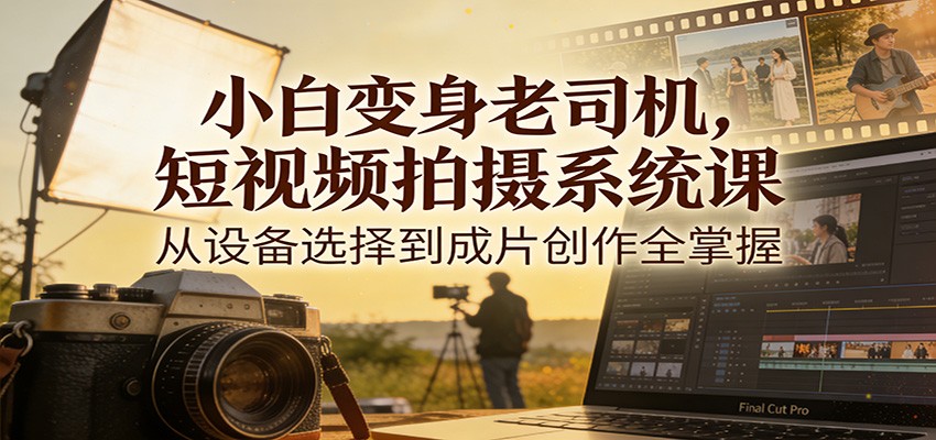 小白变身老司机,短视频拍摄系统课,从设备选择到成片创作全掌握-来聚吧
