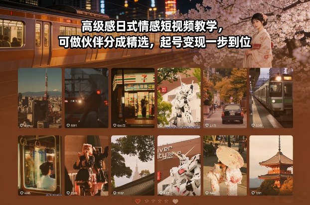 高级感日式情感短视频教学,可做伙伴分成精选,起号变现一步到位-来聚吧