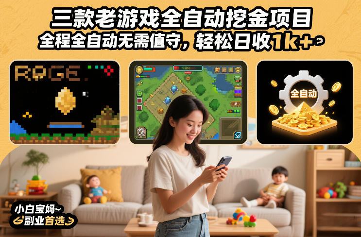 三款老游戏全自动挖金项目，全程全自动无需值守，轻松日收1k+，小白宝妈副业首选【揭秘】-来聚吧