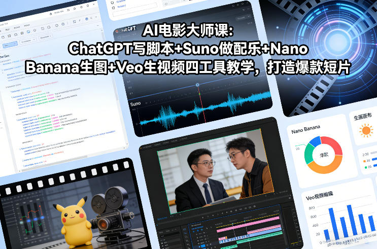 AI电影大师课：ChatGPT写脚本+Suno做配乐+Nano Banana生图+Veo生视频，打造爆款短片-来聚吧