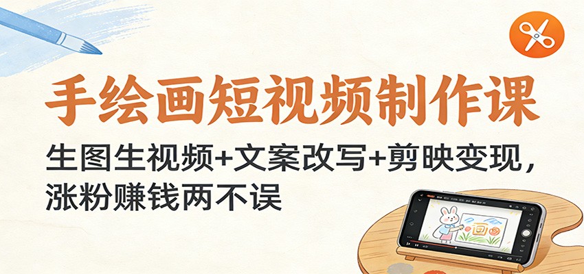 手绘画短视频制作课：生图生视频+文案改写+剪映变现，涨粉赚钱两不误-来聚吧