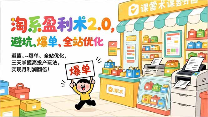 淘系盈利术2.0,避坑、爆单、全站优化,三天掌握高投产玩法,实现月利润翻倍!-来聚吧