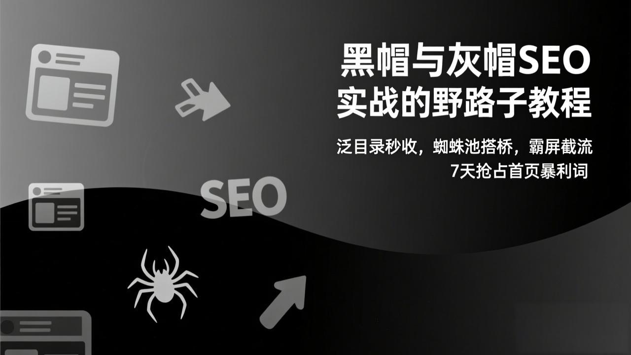 黑帽与灰帽SEO实战的野路子教程:泛目录秒收,蜘蛛池搭桥,霸屏截流,7天抢占首页暴利词-来聚吧