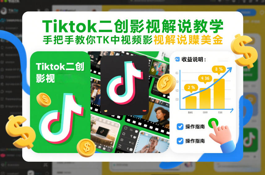 Tiktok二创影视解说教学，手把手教你TK中视频影视解说賺美金(更新26年1月)-来聚吧