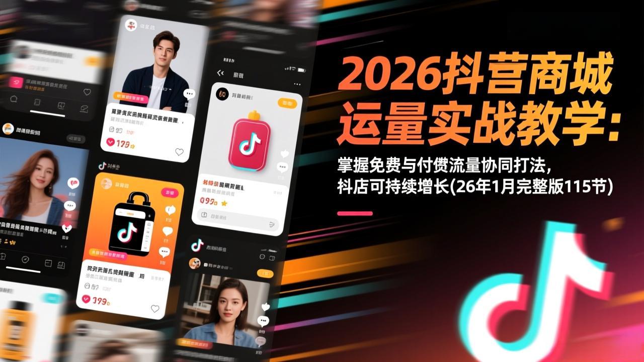 2026抖音商城运营实战教学：掌握免费与付费流量协同打法，抖店可持续增长(26年1月完整版115节-来聚吧