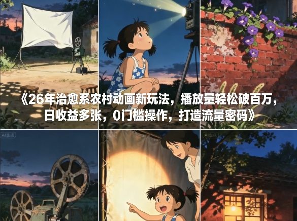 26年治愈系农村动画新玩法,播放量轻松破百万,日收益多张,0门槛操作,打造流量密码-来聚吧